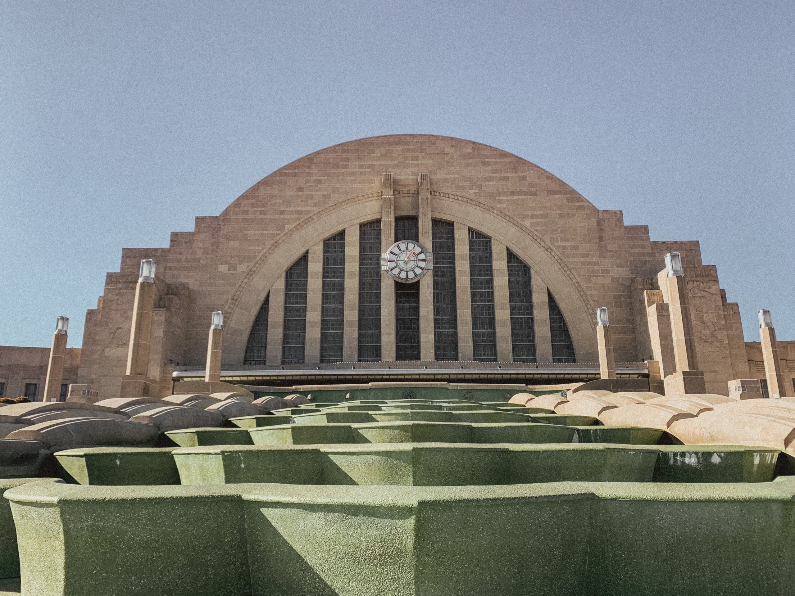 A view of Union Terminal in Cincinnati, Ohio. Picture taken from a view of the terminal's emerald green terrazzo fountain.